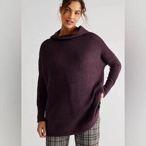 Free People Ottoman Slouchy Tunic Sweater Dress Black Purple Raisin Size Large
